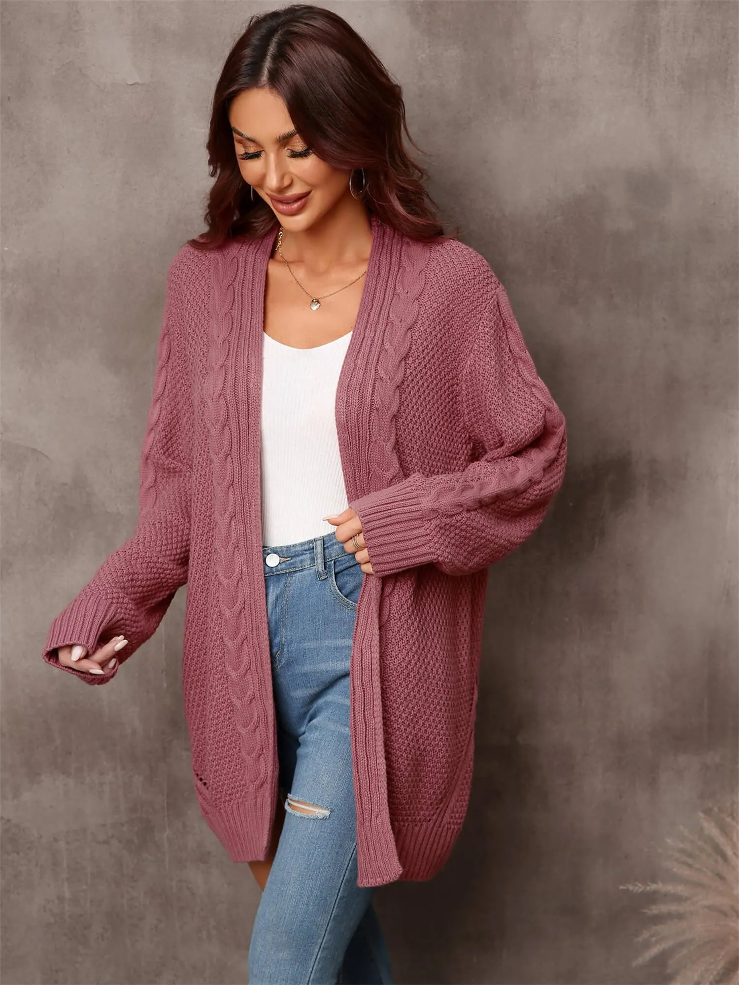 Serene Mixed Knit Open Front Longline Cardigan