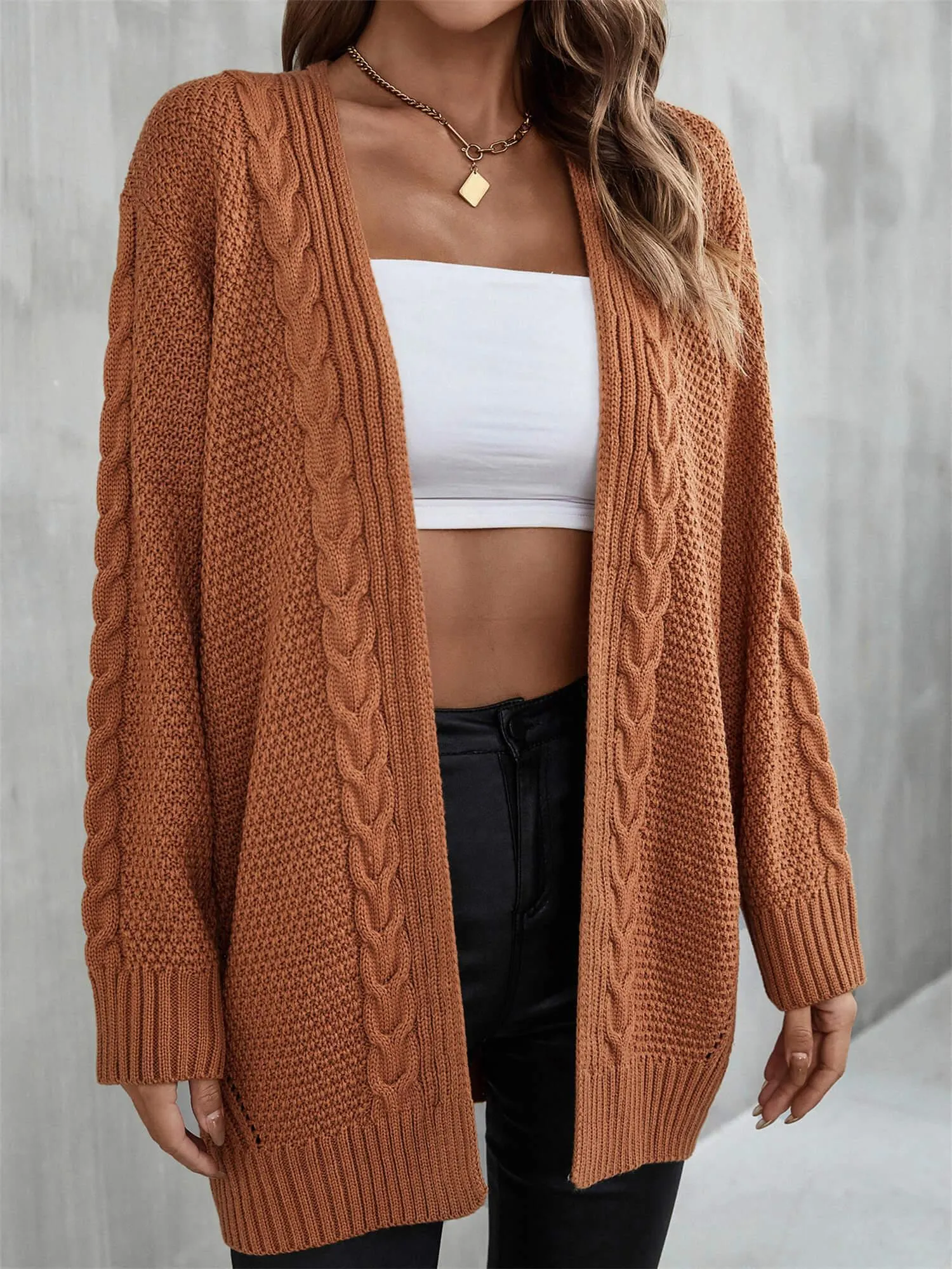 Serene Mixed Knit Open Front Longline Cardigan