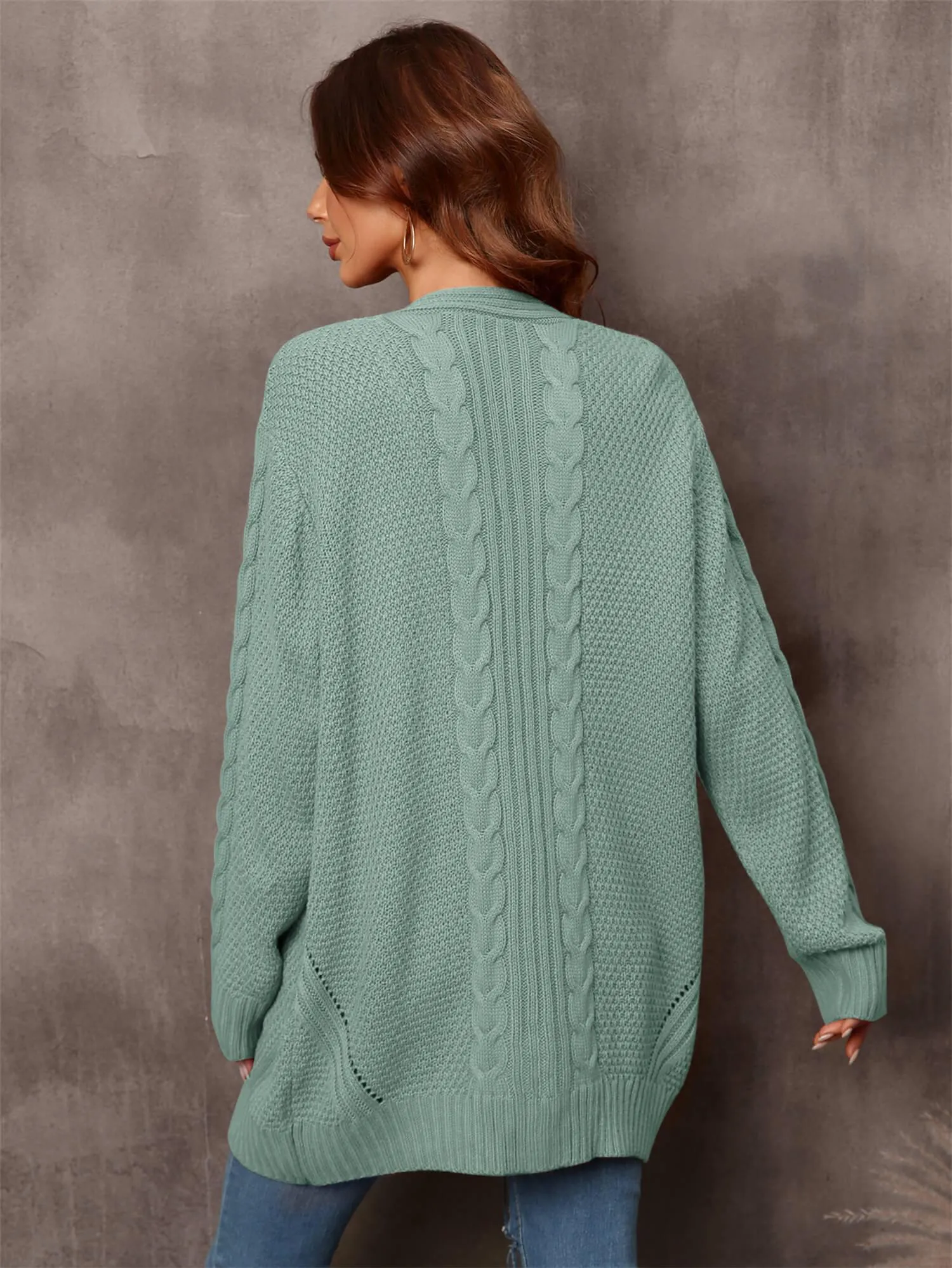 Serene Mixed Knit Open Front Longline Cardigan