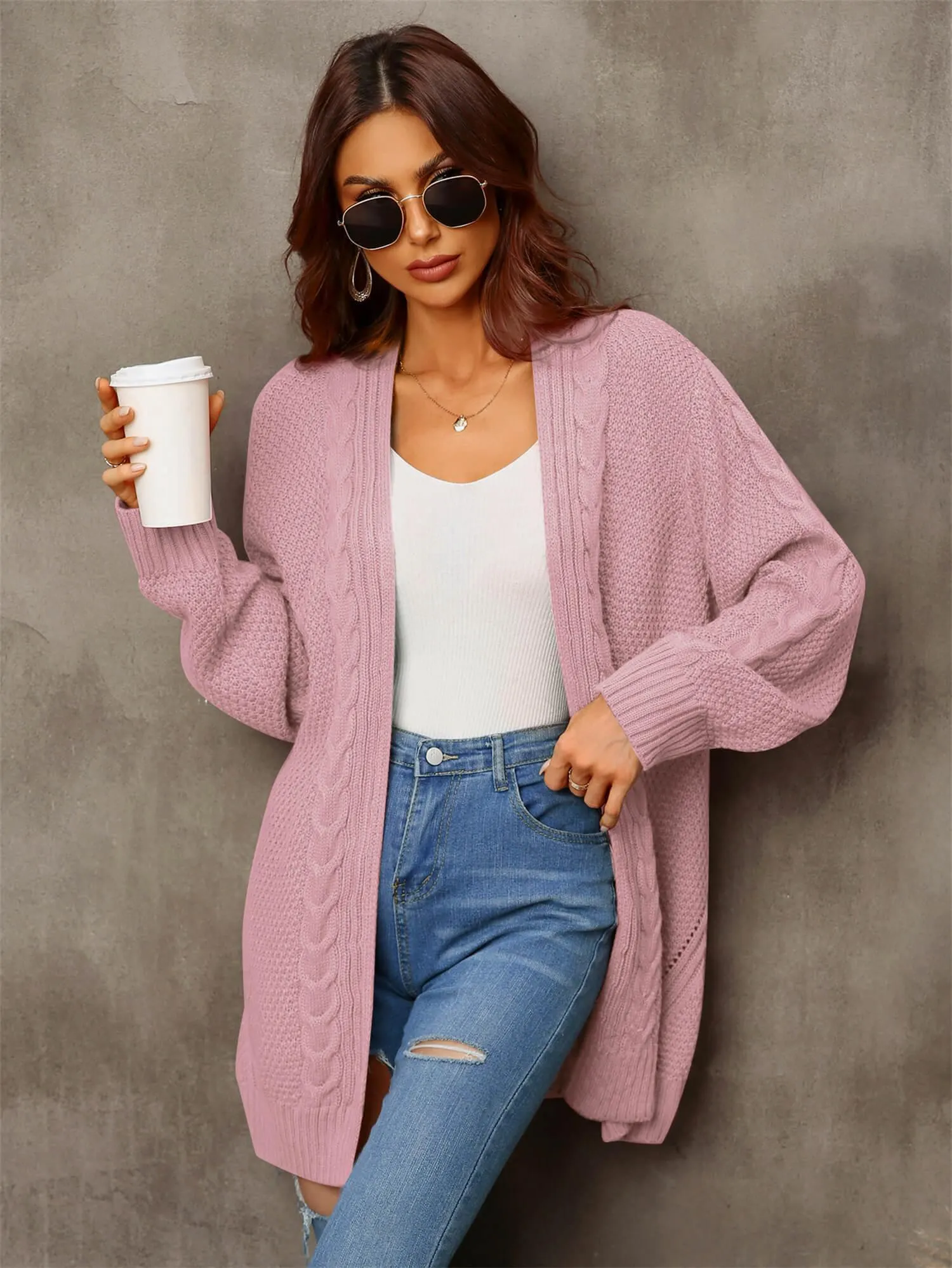 Serene Mixed Knit Open Front Longline Cardigan