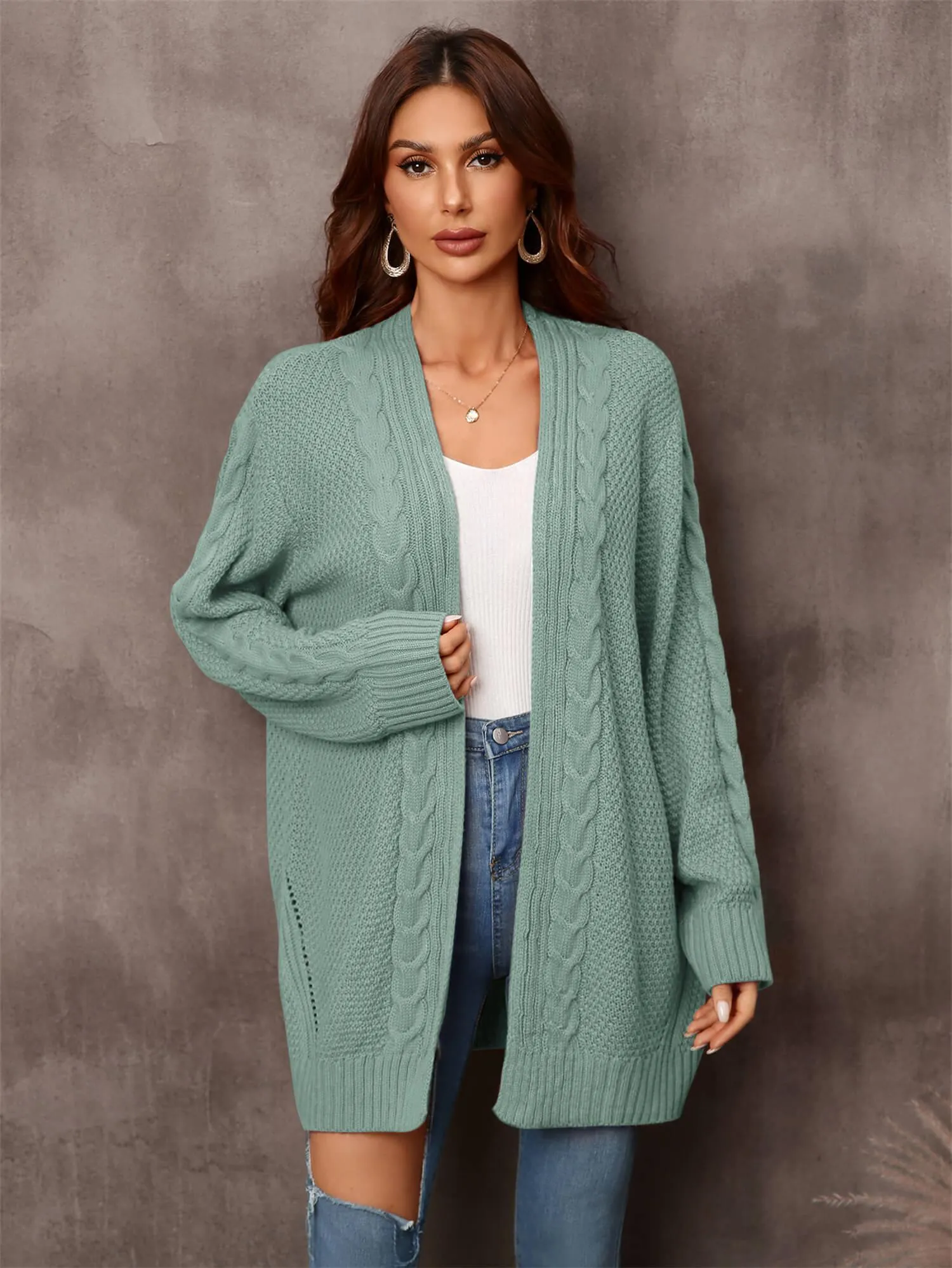 Serene Mixed Knit Open Front Longline Cardigan