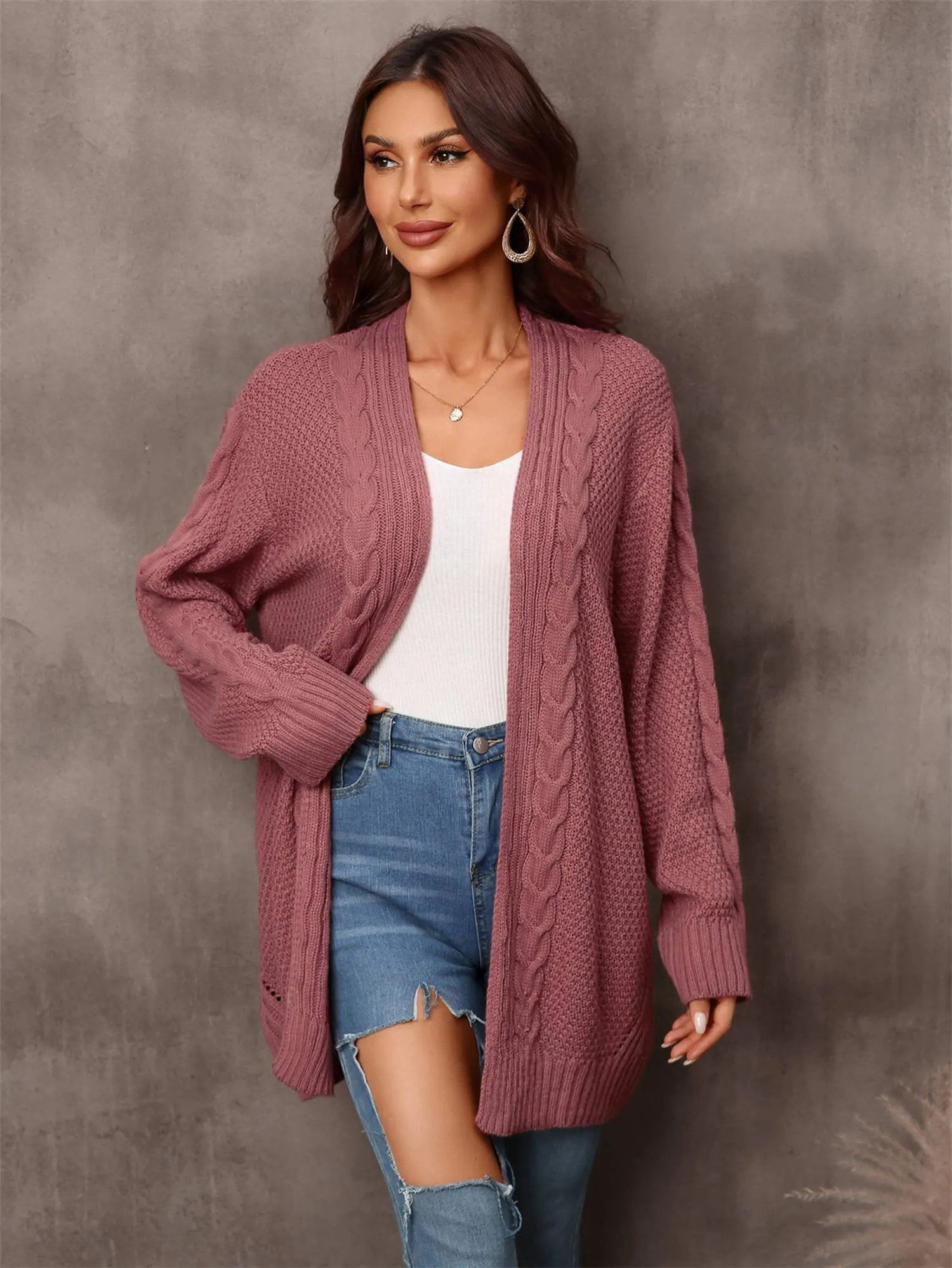 Serene Mixed Knit Open Front Longline Cardigan