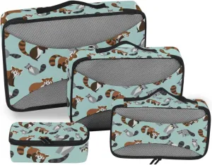 Set of 4 Pack Packing Cubes Cute Red Panda and Raccoon Travel Organizer Packing Cube Suitcase Organizer Bags Set for Travel Accessory