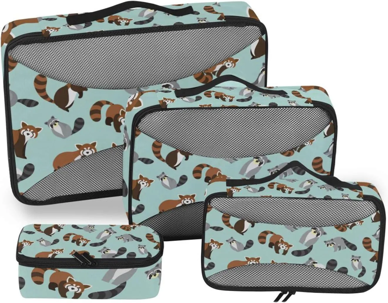 Set of 4 Pack Packing Cubes Cute Red Panda and Raccoon Travel Organizer Packing Cube Suitcase Organizer Bags Set for Travel Accessory
