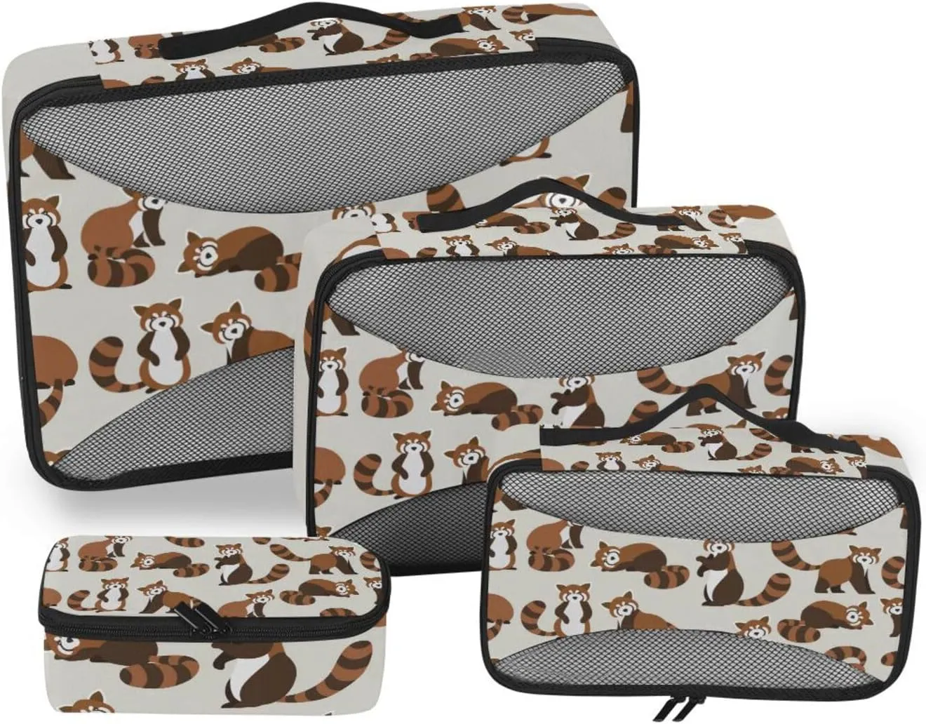 Set of 4 Pack Packing Cubes Cute Red Panda on Brown Travel Organizer Packing Cube Suitcase Organizer Bags Set for Travel Accessory