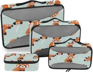 Set of 4 Pack Packing Cubes Red Panda Animals Pattern Travel Organizer Packing Cube Suitcase Organizer Bags Set for Travel Accessory