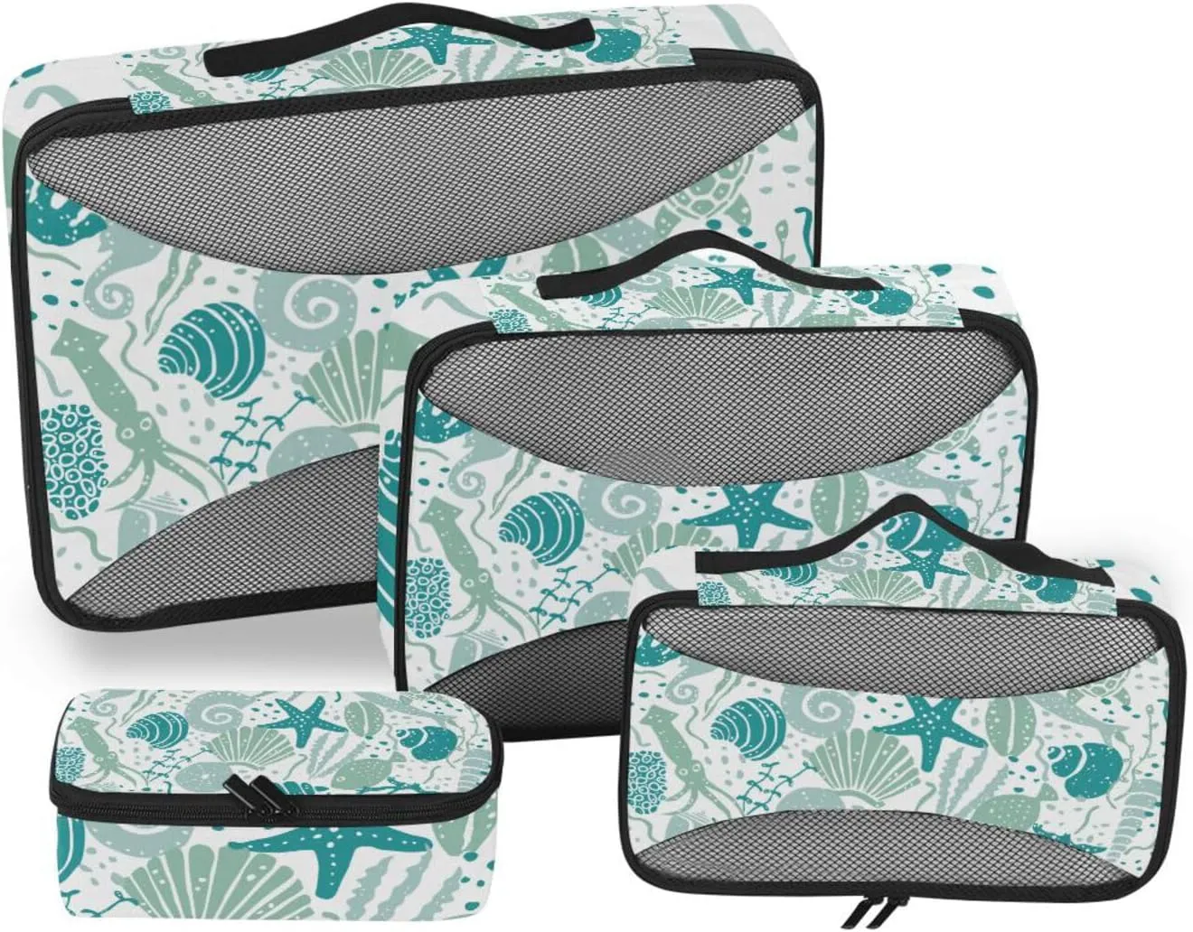 Set of 4 Pack Packing Cubes Sea Animal Blue Pattern Travel Organizer Packing Cube Suitcase Organizer Bags Set for Travel Accessory