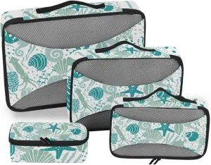 Set of 4 Pack Packing Cubes Sea Animal Blue Pattern Travel Organizer Packing Cube Suitcase Organizer Bags Set for Travel Accessory