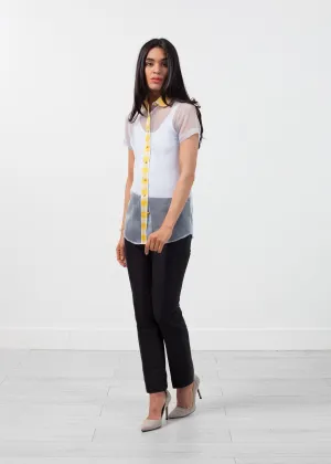 Sheer Button-Up Blouse in Pale Blue Sheer Button-Up Blouse in Pale Blue