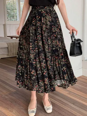 Shein DAZY Women's Floral Print Pleated Skirt