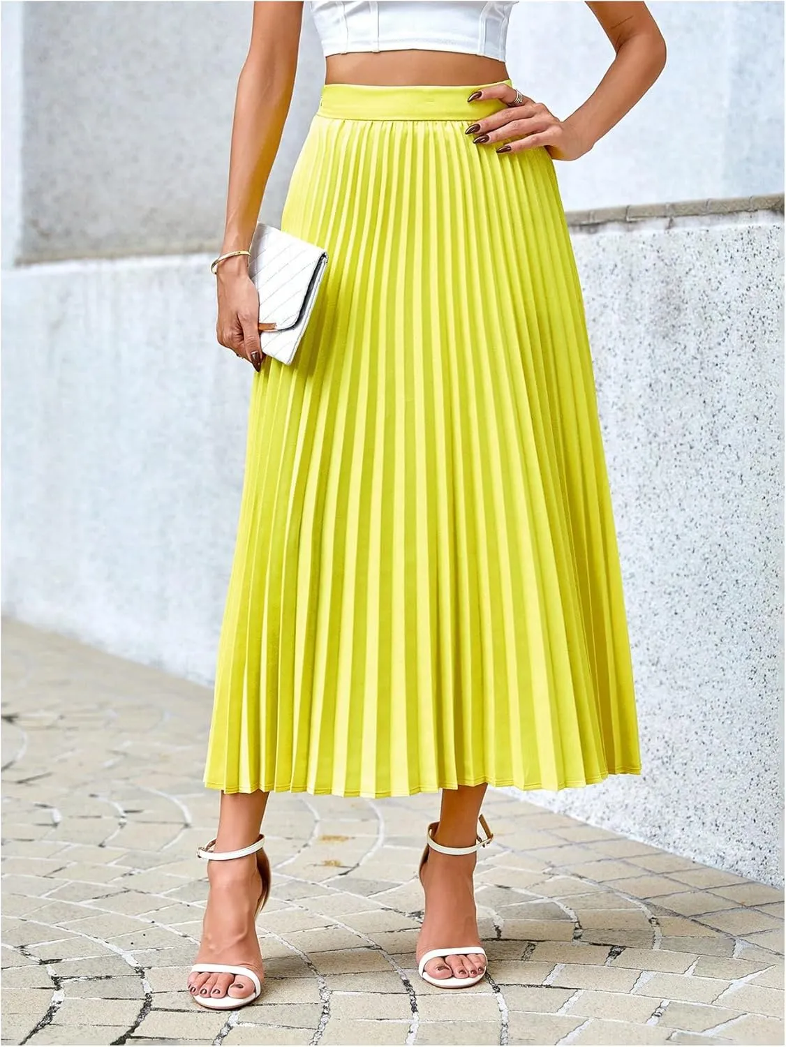 SHENHE Women's High Waisted A Line Maxi Pleated Skirts Office Work Elegant Basic Long Skirts
