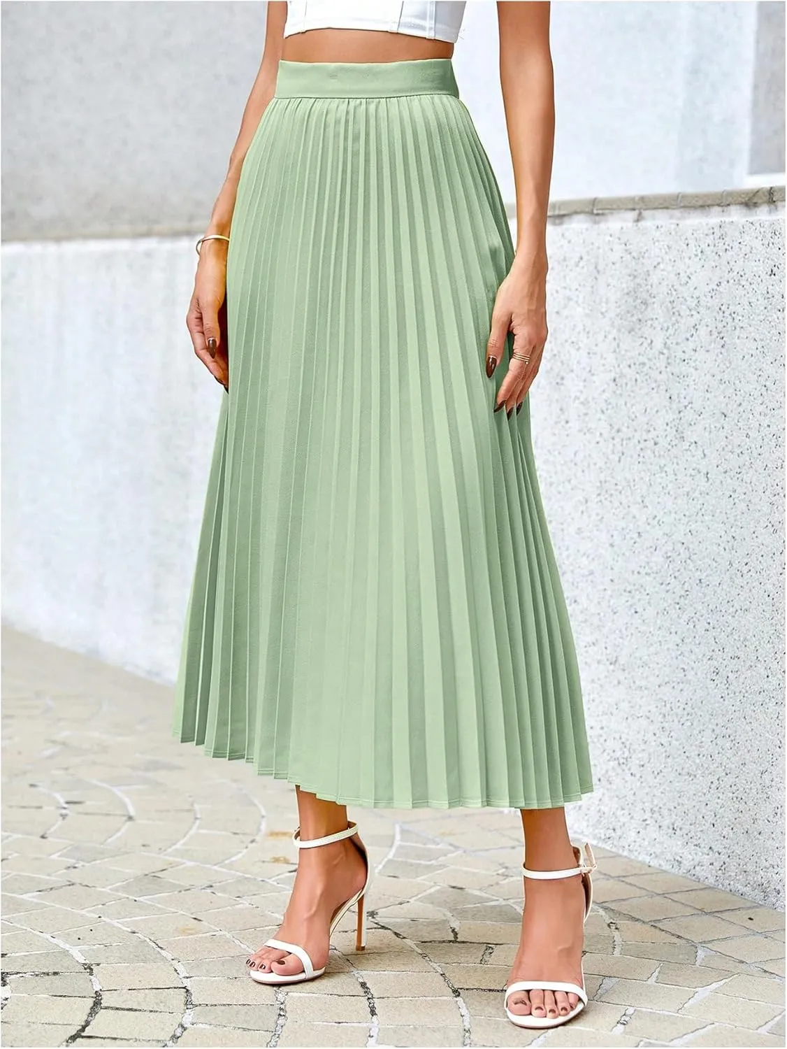 SHENHE Women's High Waisted A Line Maxi Pleated Skirts Office Work Elegant Basic Long Skirts