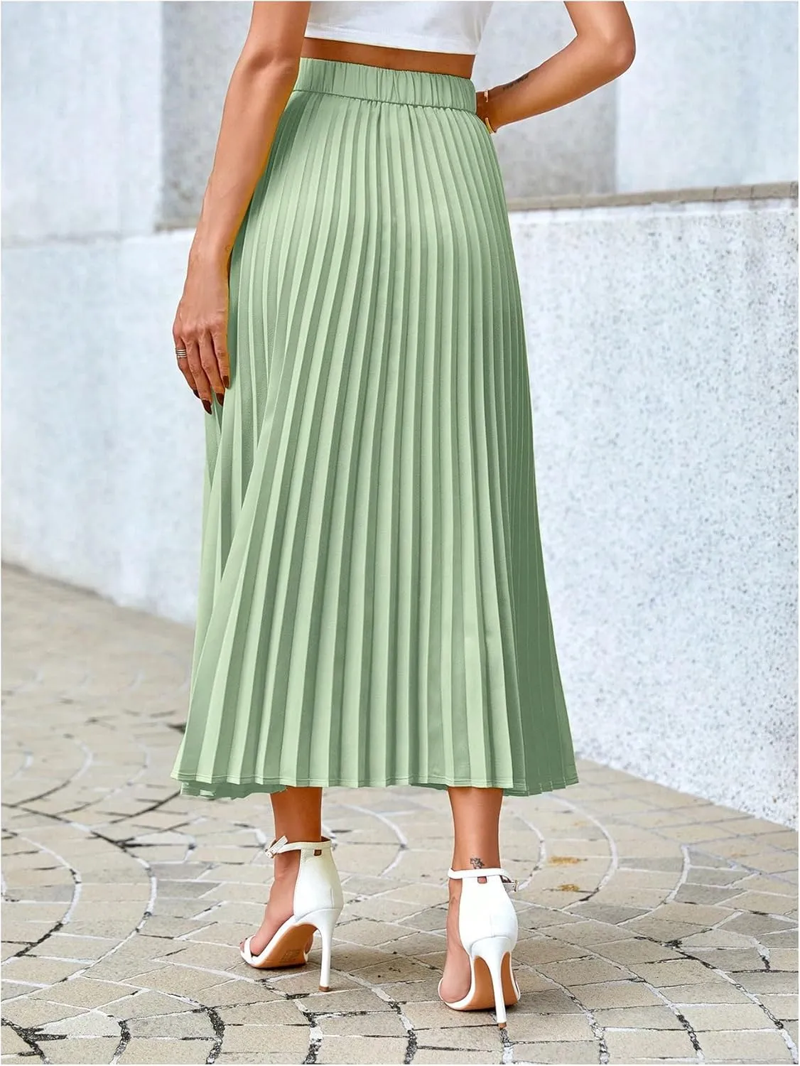 SHENHE Women's High Waisted A Line Maxi Pleated Skirts Office Work Elegant Basic Long Skirts