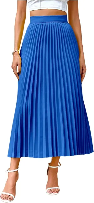 SHENHE Women's High Waisted A Line Maxi Pleated Skirts Office Work Elegant Basic Long Skirts