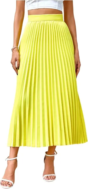 SHENHE Women's High Waisted A Line Maxi Pleated Skirts Office Work Elegant Basic Long Skirts