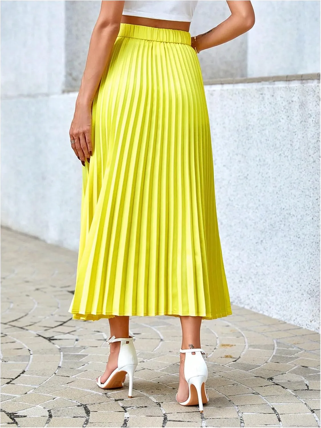 SHENHE Women's High Waisted A Line Maxi Pleated Skirts Office Work Elegant Basic Long Skirts