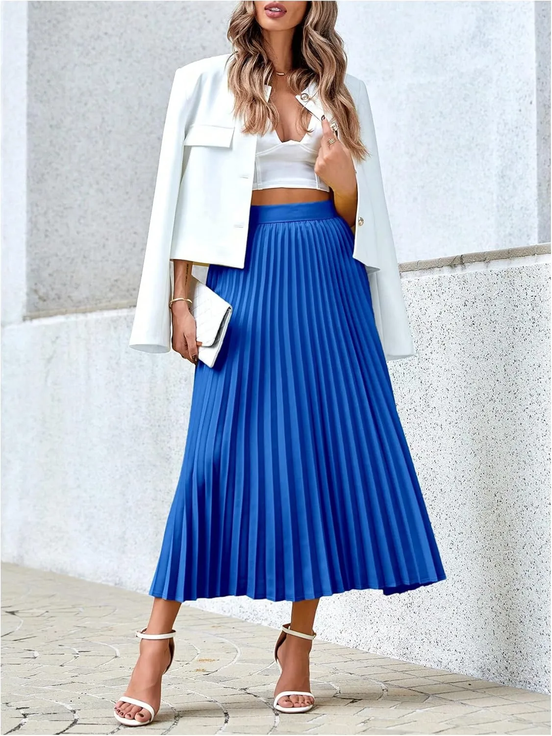 SHENHE Women's High Waisted A Line Maxi Pleated Skirts Office Work Elegant Basic Long Skirts