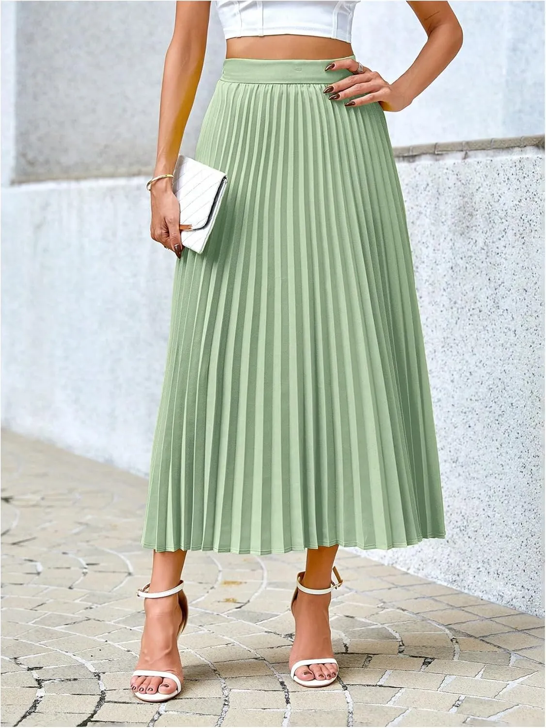SHENHE Women's High Waisted A Line Maxi Pleated Skirts Office Work Elegant Basic Long Skirts