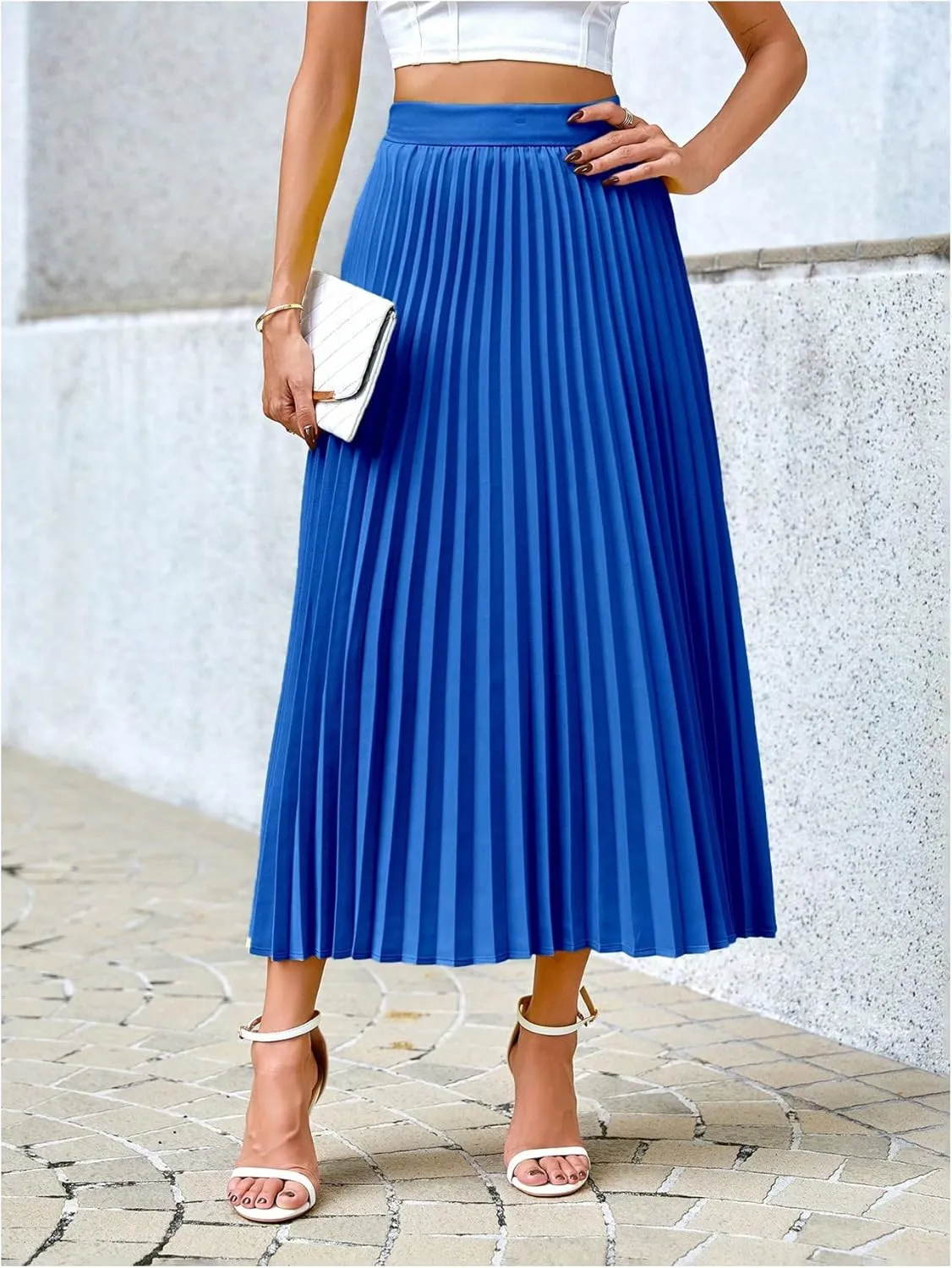 SHENHE Women's High Waisted A Line Maxi Pleated Skirts Office Work Elegant Basic Long Skirts