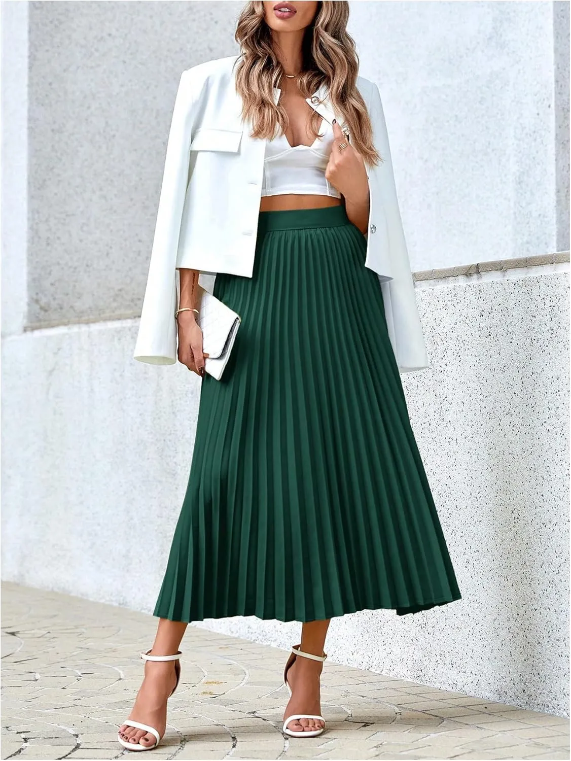 SHENHE Women's High Waisted A Line Maxi Pleated Skirts Office Work Elegant Basic Long Skirts