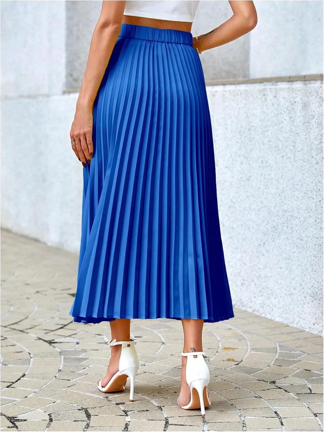 SHENHE Women's High Waisted A Line Maxi Pleated Skirts Office Work Elegant Basic Long Skirts