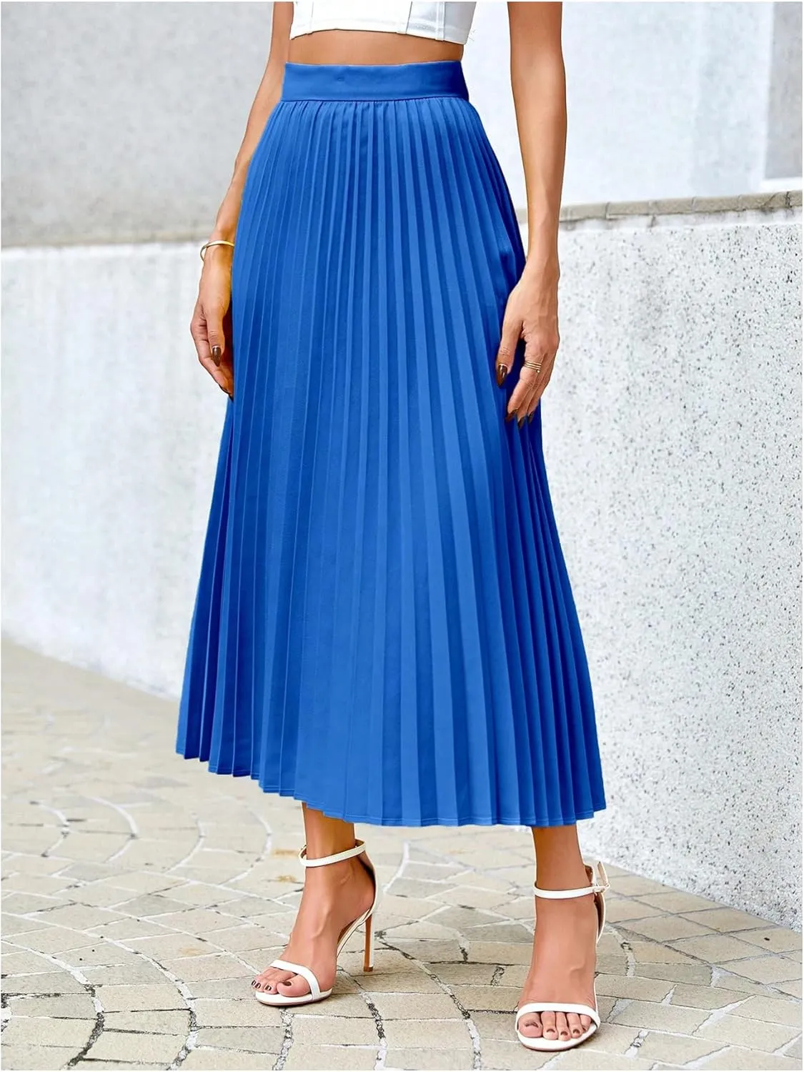 SHENHE Women's High Waisted A Line Maxi Pleated Skirts Office Work Elegant Basic Long Skirts