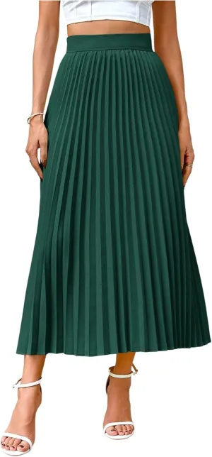 SHENHE Women's High Waisted A Line Maxi Pleated Skirts Office Work Elegant Basic Long Skirts