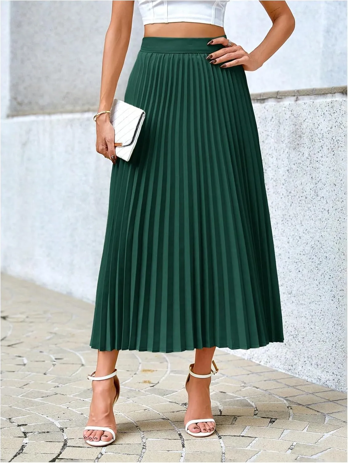 SHENHE Women's High Waisted A Line Maxi Pleated Skirts Office Work Elegant Basic Long Skirts
