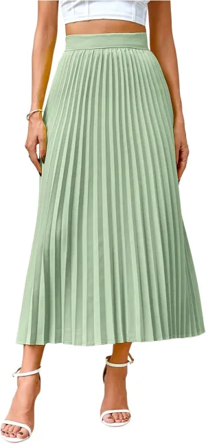 SHENHE Women's High Waisted A Line Maxi Pleated Skirts Office Work Elegant Basic Long Skirts