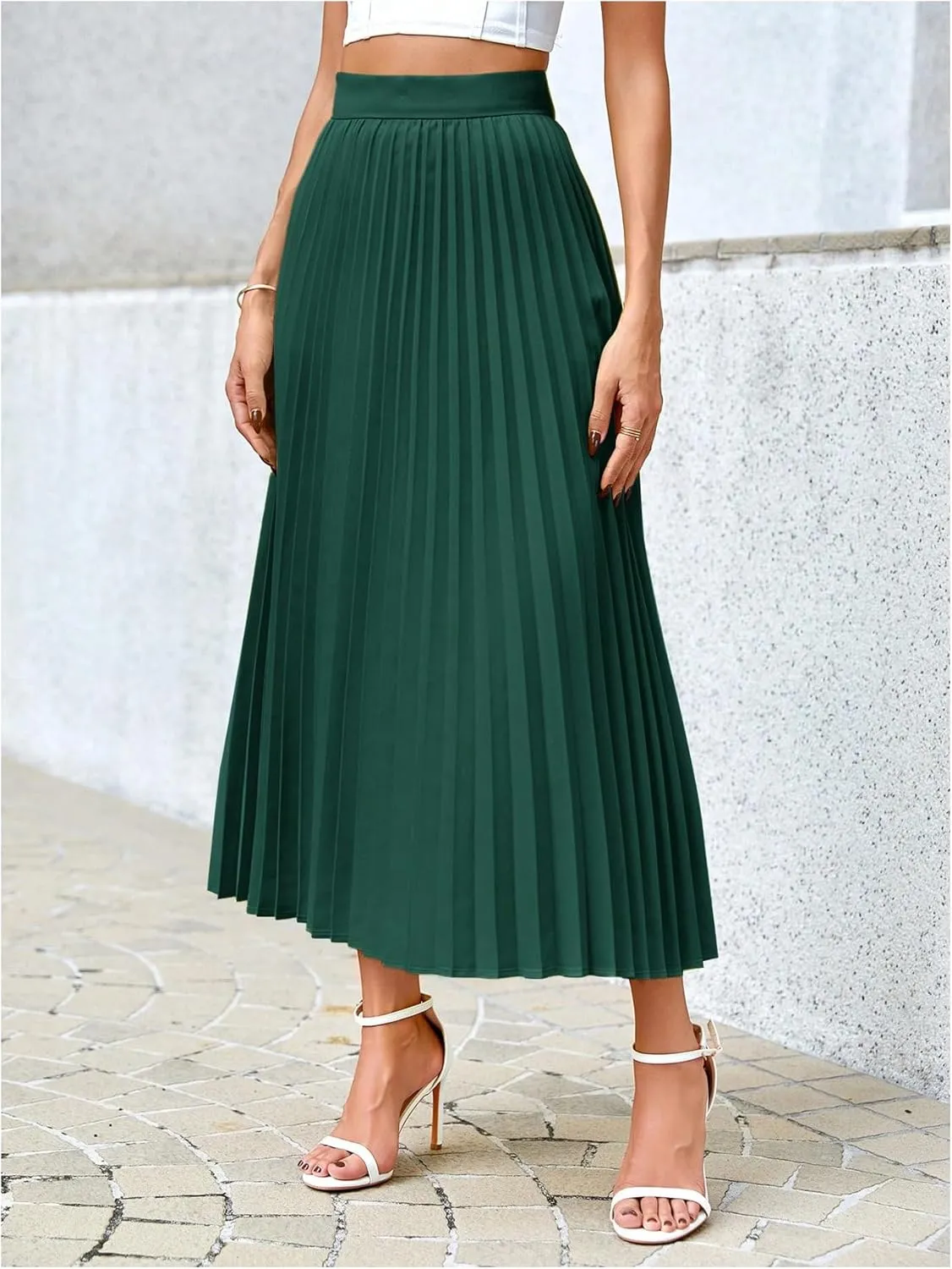 SHENHE Women's High Waisted A Line Maxi Pleated Skirts Office Work Elegant Basic Long Skirts