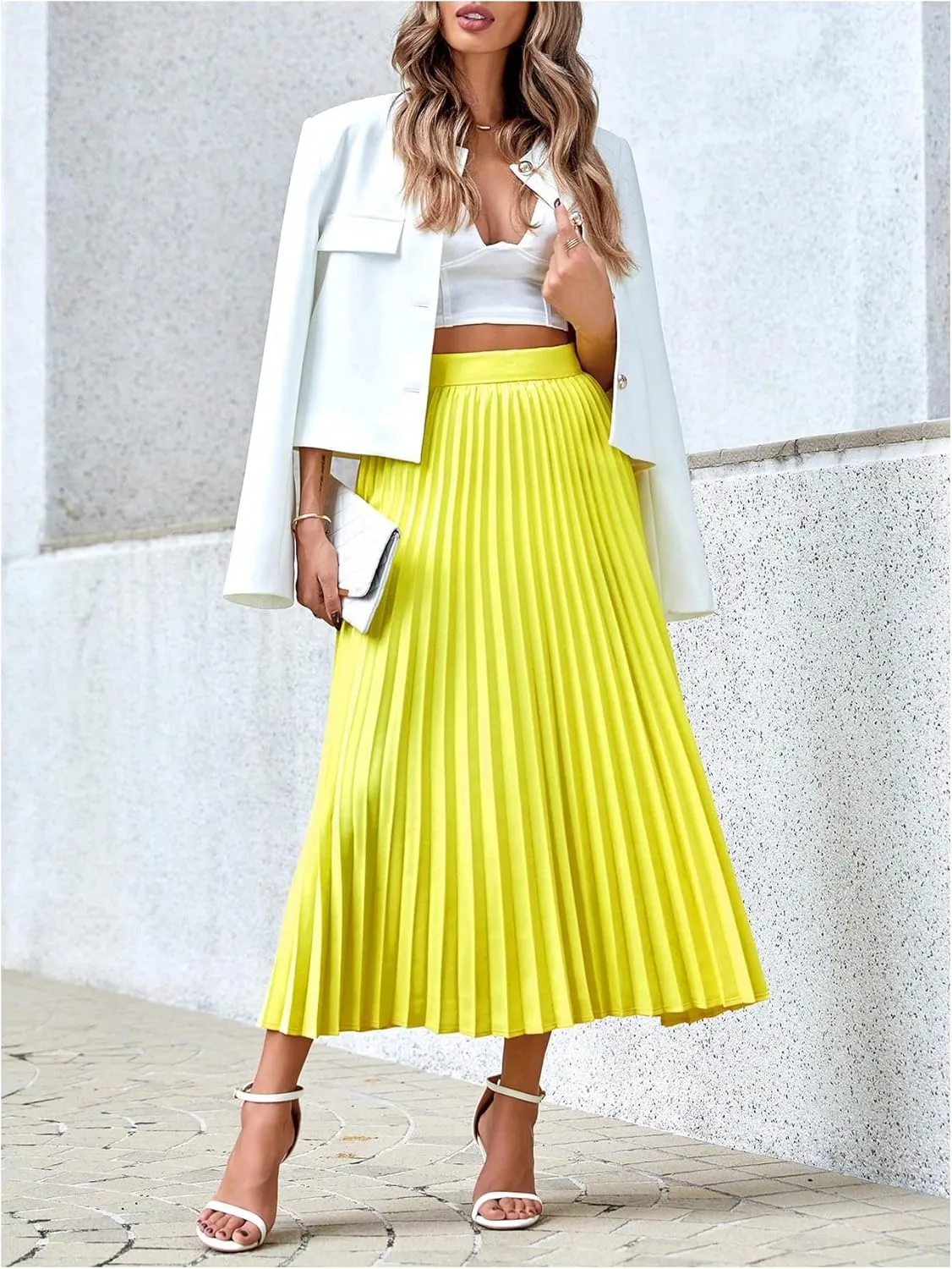 SHENHE Women's High Waisted A Line Maxi Pleated Skirts Office Work Elegant Basic Long Skirts
