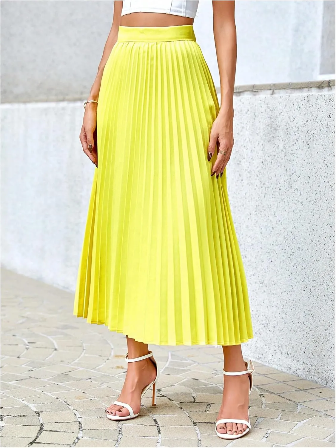 SHENHE Women's High Waisted A Line Maxi Pleated Skirts Office Work Elegant Basic Long Skirts