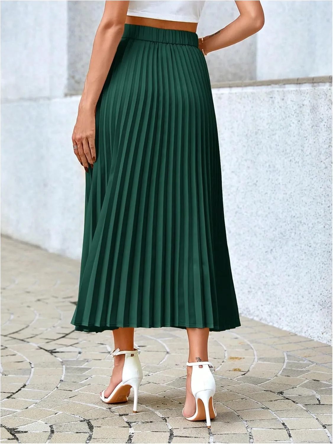 SHENHE Women's High Waisted A Line Maxi Pleated Skirts Office Work Elegant Basic Long Skirts
