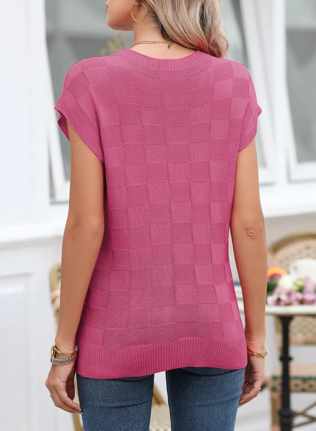 SHEWIN Womens Summer Cap Sleeve Tops Casual Crewneck Knit Short Sleeve Sweater Loose Fit Lightweight Shirts