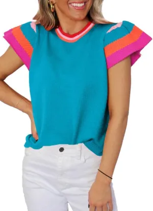 SHEWIN Womens Summer Cap Sleeve Tops Casual Crewneck Loose Fit Knit Lightweight Sweater Pullover Top