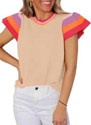 SHEWIN Womens Summer Cap Sleeve Tops Casual Crewneck Loose Fit Knit Lightweight Sweater Pullover Top