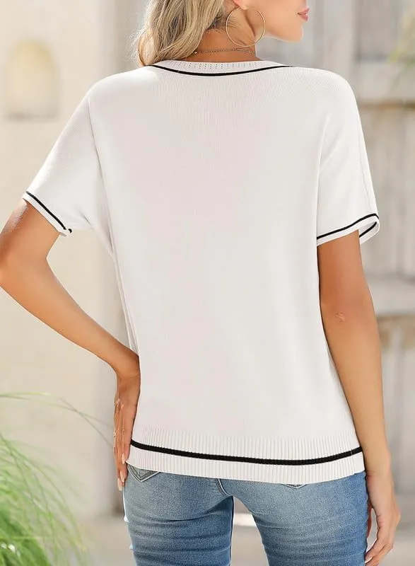 SHEWIN Womens Tops Trendy Casual Short Sleeve Shirts Crewneck Lightweight Knit Sweater Top