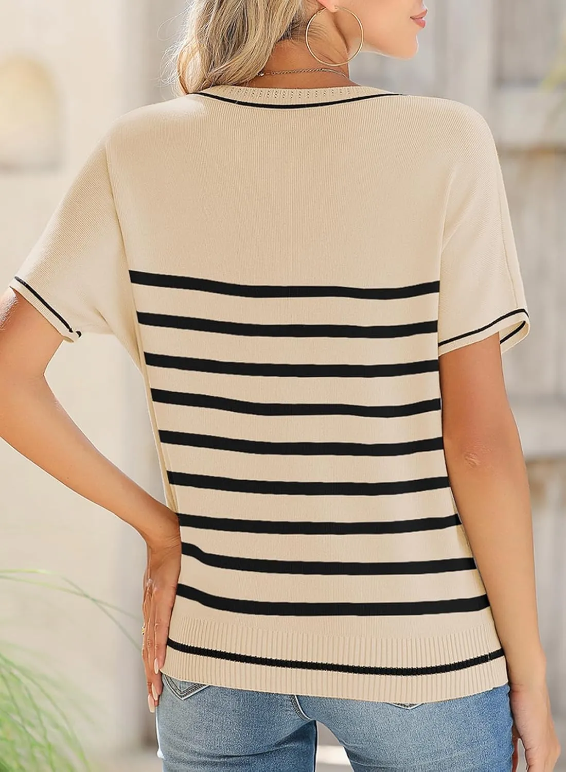 SHEWIN Womens Tops Trendy Casual Short Sleeve Shirts Crewneck Lightweight Knit Sweater Top