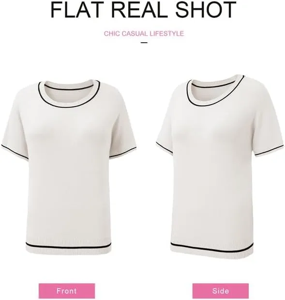 SHEWIN Womens Tops Trendy Casual Short Sleeve Shirts Crewneck Lightweight Knit Sweater Top
