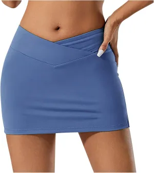 Short Skirts for Women Crossover Stretchy High Waisted Skirt Seamless Smooth Pull on Yoga Tennis Mini Skirts Outfit