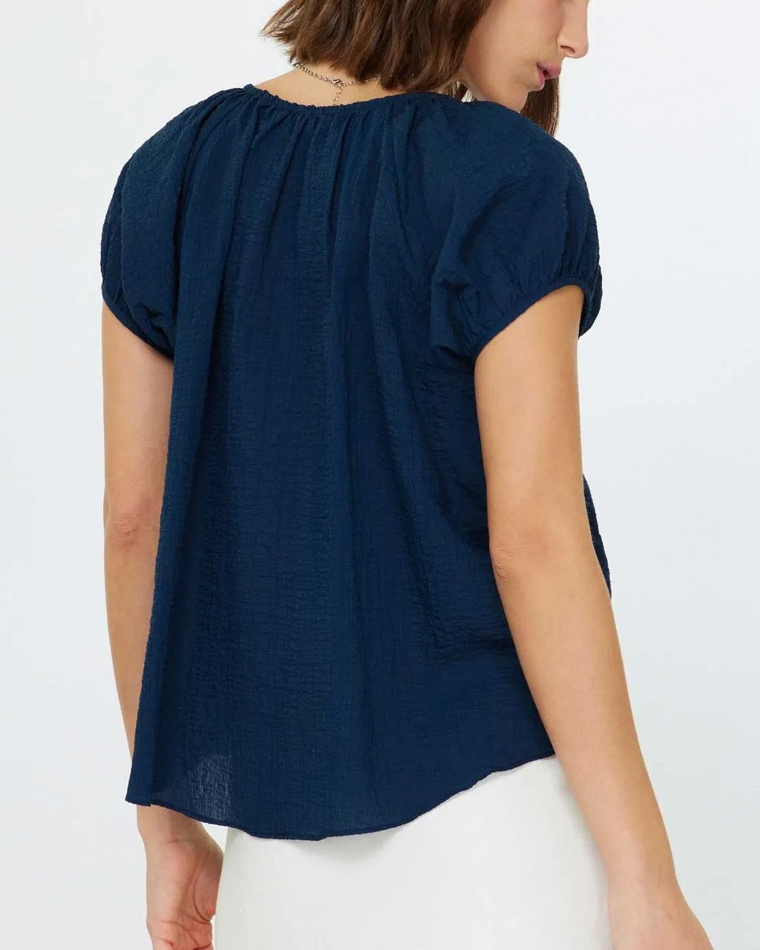 Short Sleeve Button Down Blouse - Navy