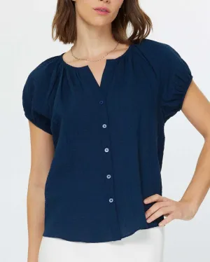 Short Sleeve Button Down Blouse - Navy