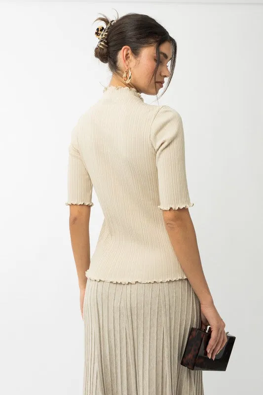 Short Sleeve Mock Neck Merrow Edge Top NEW
