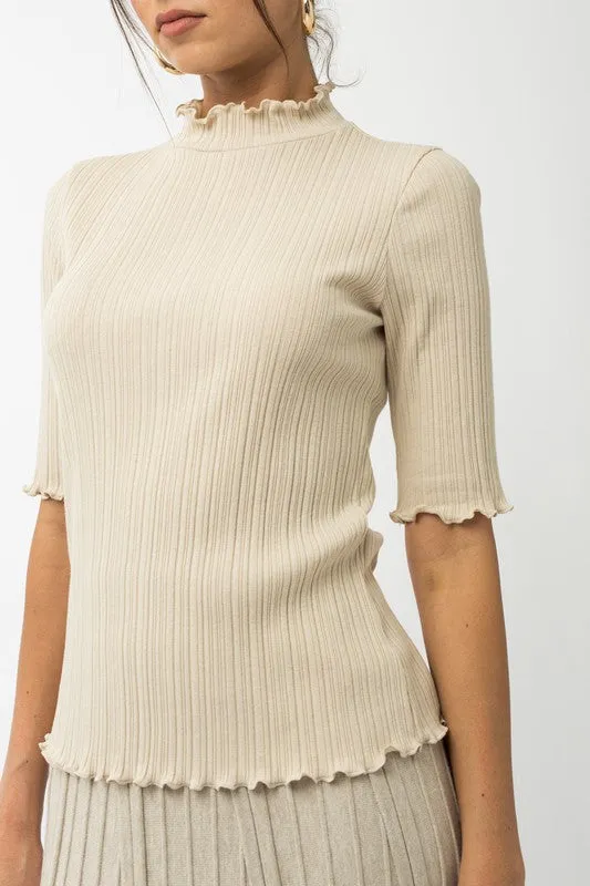 Short Sleeve Mock Neck Merrow Edge Top NEW