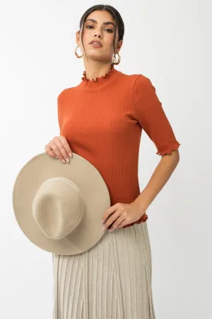 Short Sleeve Mock Neck Merrow Edge Top NEW