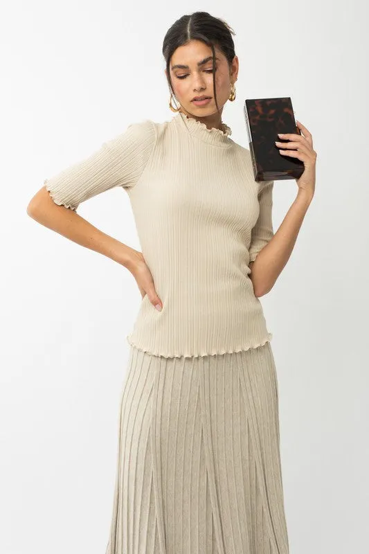 Short Sleeve Mock Neck Merrow Edge Top NEW