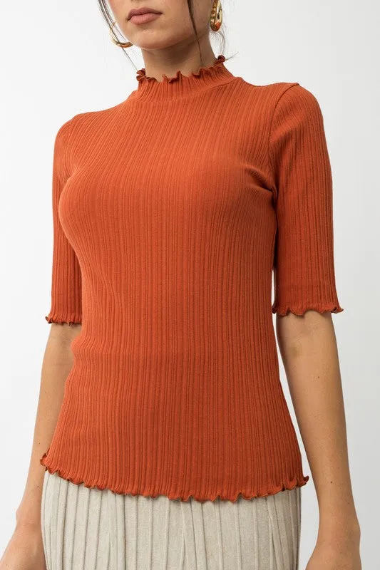 Short Sleeve Mock Neck Merrow Edge Top NEW