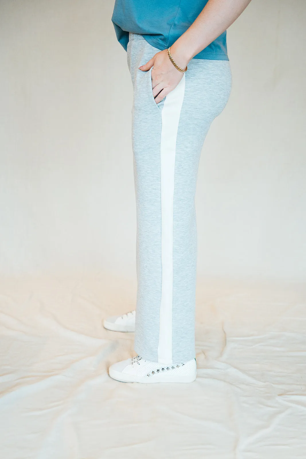 Side Stripe Wide Leg Pant - Grey