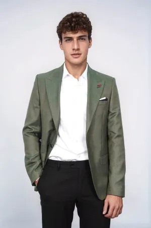 Single Button Half Liner Pointed Collar Green Jacket-Wessi