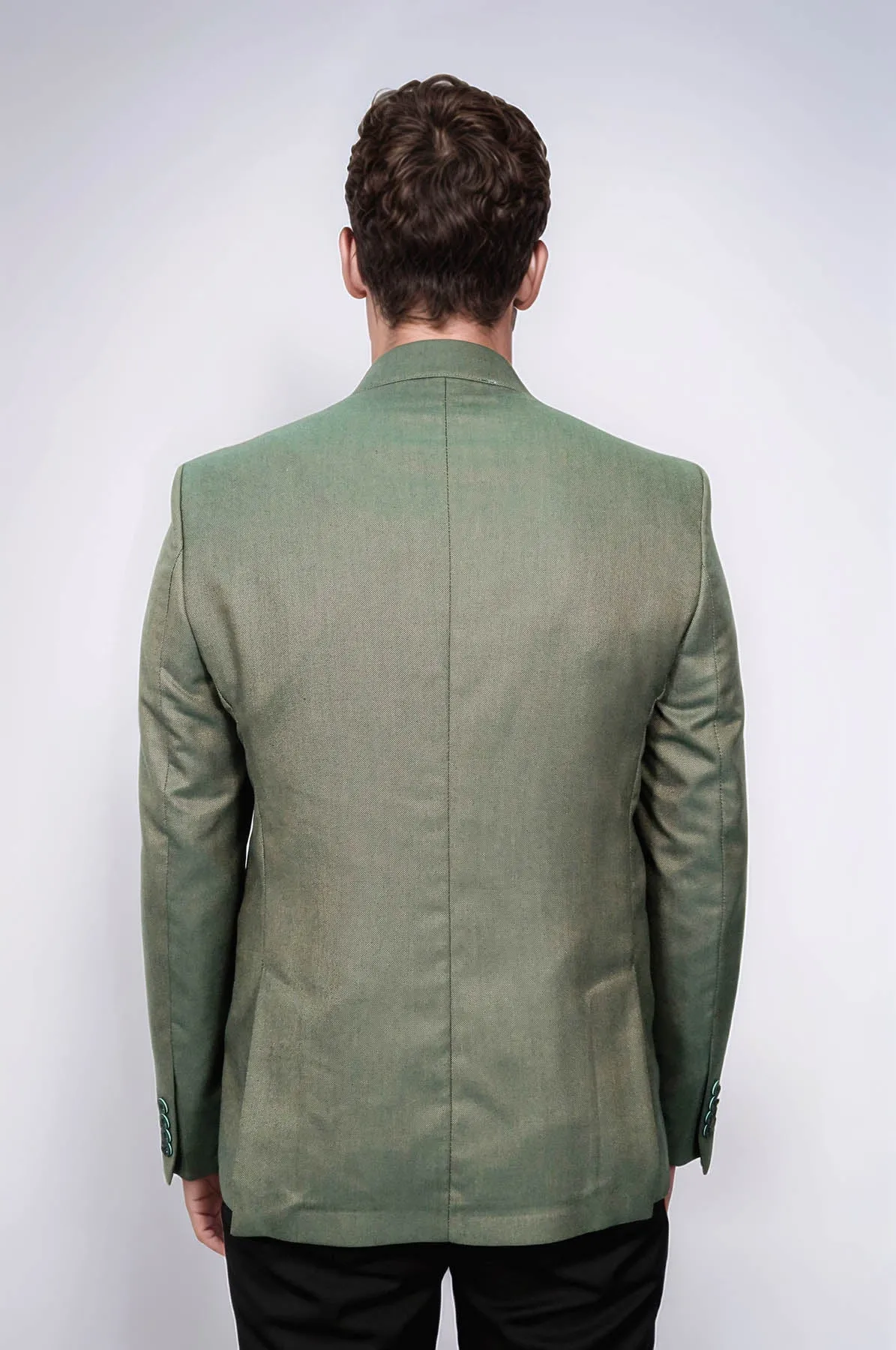 Single Button Half Liner Pointed Collar Green Jacket-Wessi